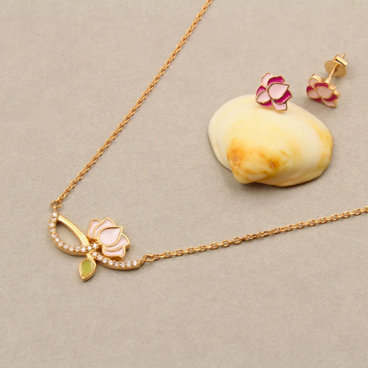 Bloom Grace Lotus Pendant Chain & Earrings Set