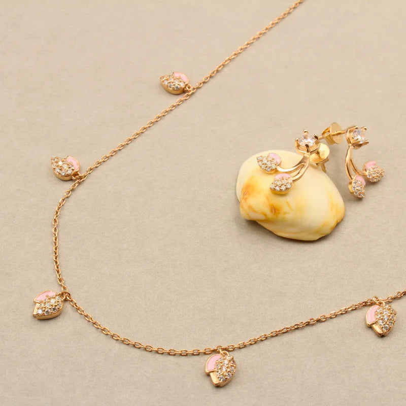 Lotus Bud Charm Necklace with Earrings