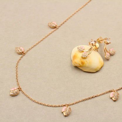 Lotus Bud Charm Necklace with Earrings