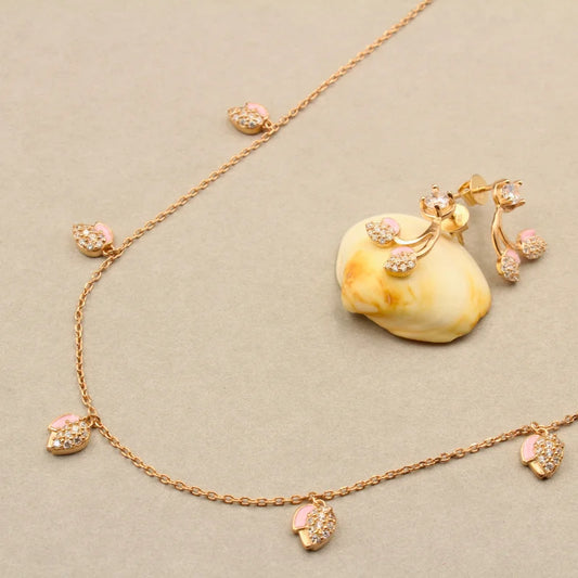 Lotus Bud Charm Necklace with Earrings