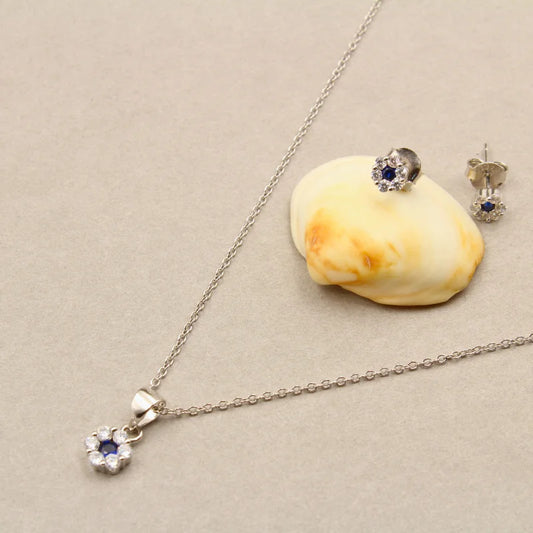 Midnight Bloom Sterling Silver Pendant & Earrings Set with Chain
