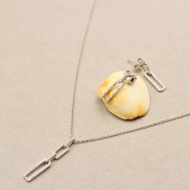 Link Luxe Sterling Silver Pendant & Earrings Set with Chain