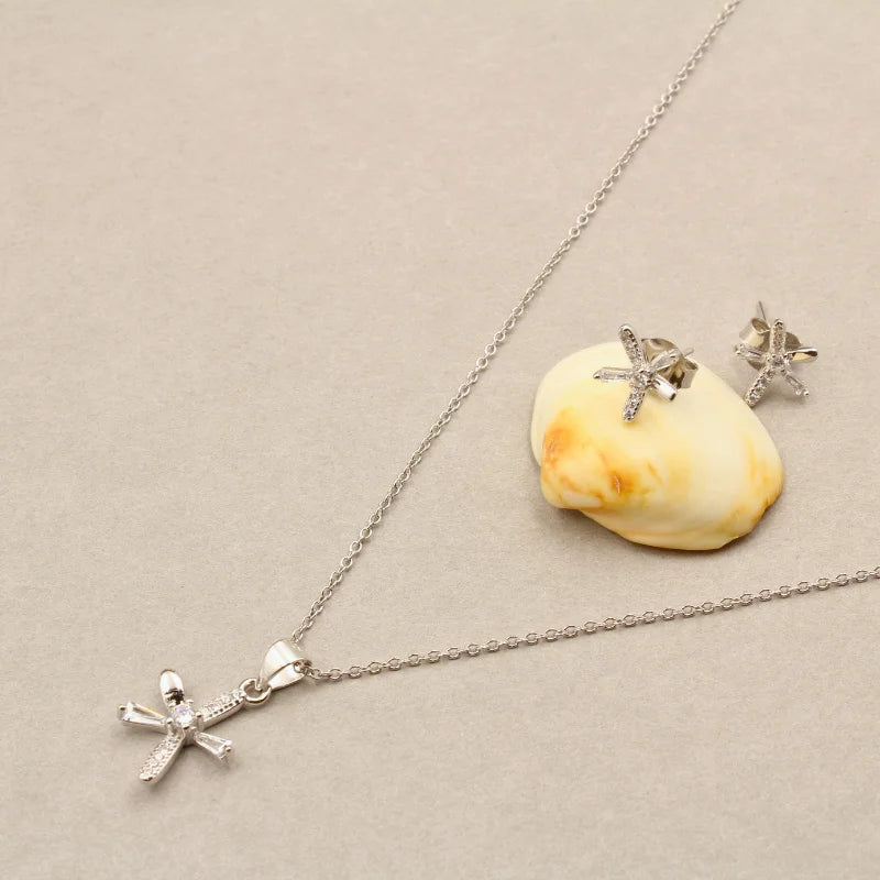 Starry Whimsy Sterling Silver Pendant & Earrings Set with Chain