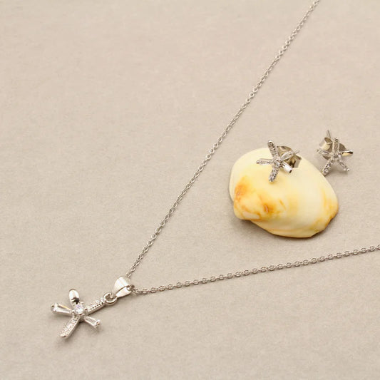 Starry Whimsy Sterling Silver Pendant & Earrings Set with Chain