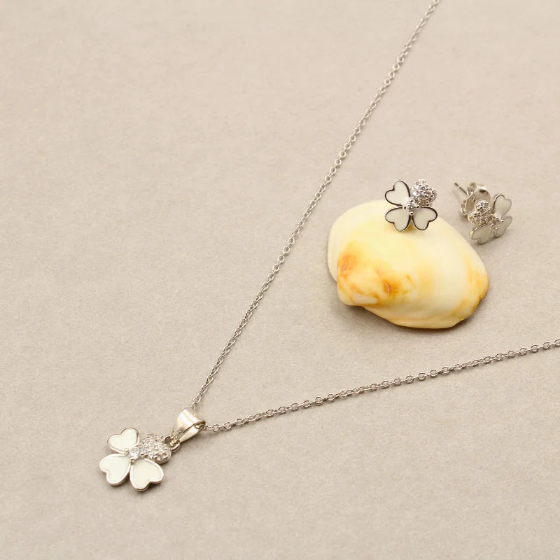 Blossom Glow Sterling Silver Pendant & Earrings Set with Chain