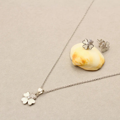 Blossom Glow Sterling Silver Pendant & Earrings Set with Chain