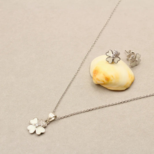 Blossom Glow Sterling Silver Pendant & Earrings Set with Chain