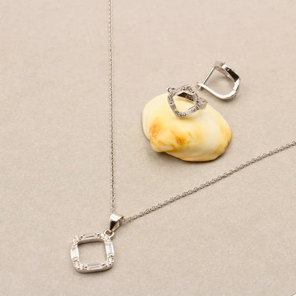 Gleam Grid Sterling Silver Pendant & Earrings Set