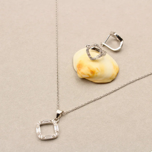 Gleam Grid Sterling Silver Pendant & Earrings Set