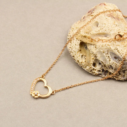 Sterling Silver Heart Pendant Necklace with Flower Detail | Rose Gold Plated