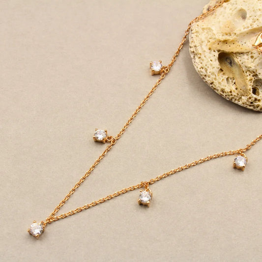 Dainty Zircon Drop Necklace | 925 Sterling Silver with Rose Gold Coating