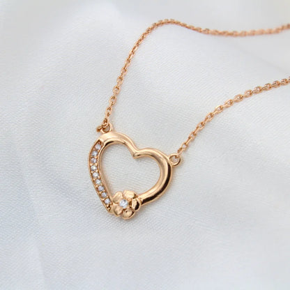 Sterling Silver Heart Pendant Necklace with Flower Detail | Rose Gold Plated