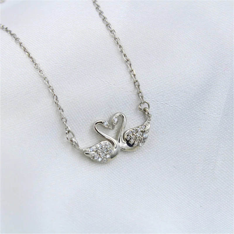 Swan Love Pendant Silver Necklace