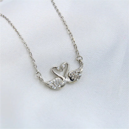 Swan Love Pendant Silver Necklace