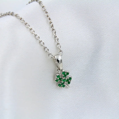 Lucky Clover Rhodium Plated Silver Necklace