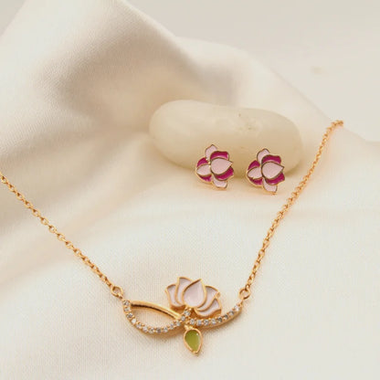 Bloom Grace Lotus Pendant Chain & Earrings Set