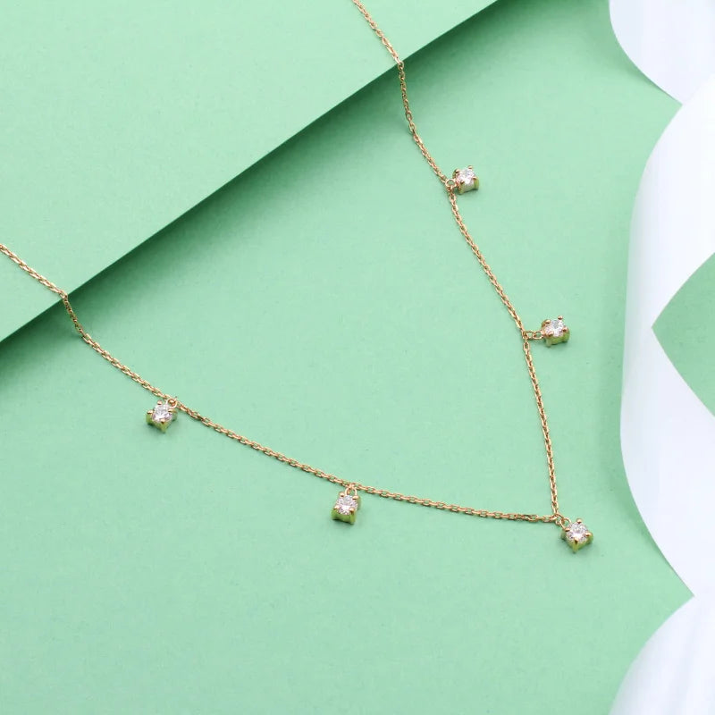 Dainty Zircon Drop Necklace | 925 Sterling Silver with Rose Gold Coating