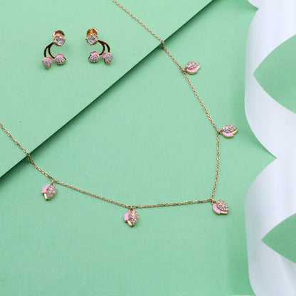 Lotus Bud Charm Necklace with Earrings