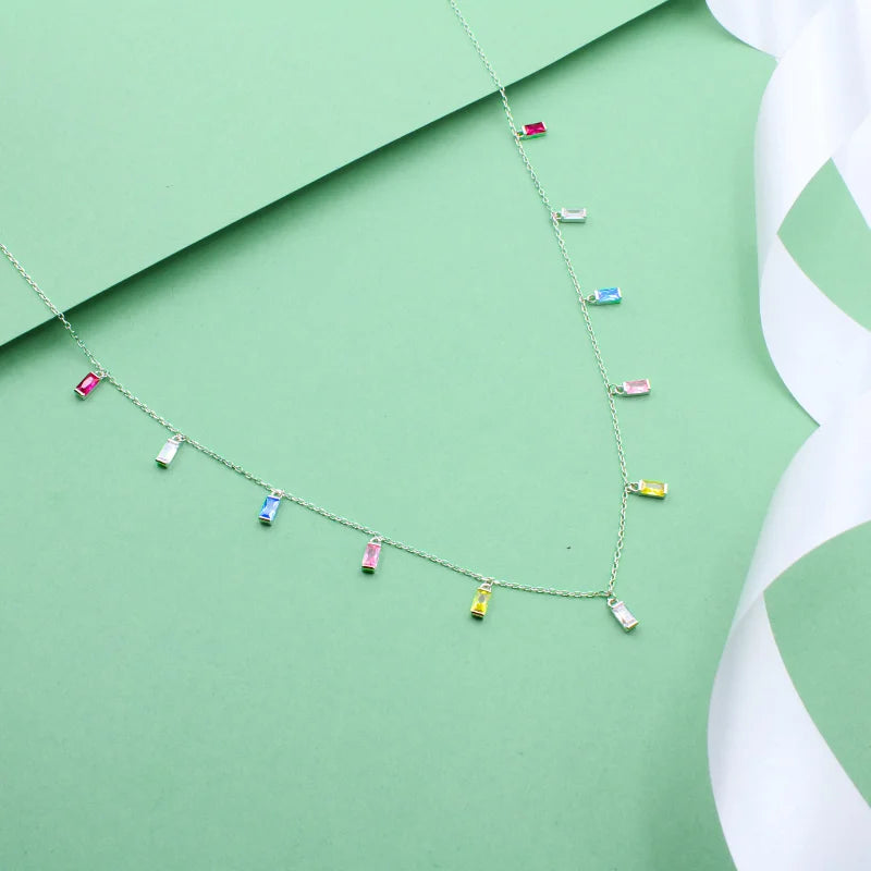 Rainbow Baguette Charm Necklace
