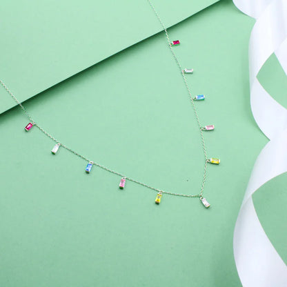 Rainbow Baguette Charm Necklace