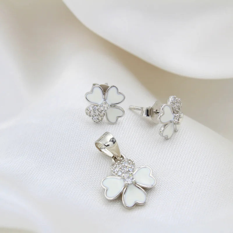 Blossom Glow Sterling Silver Pendant & Earrings Set with Chain