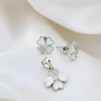 Blossom Glow Sterling Silver Pendant & Earrings Set with Chain