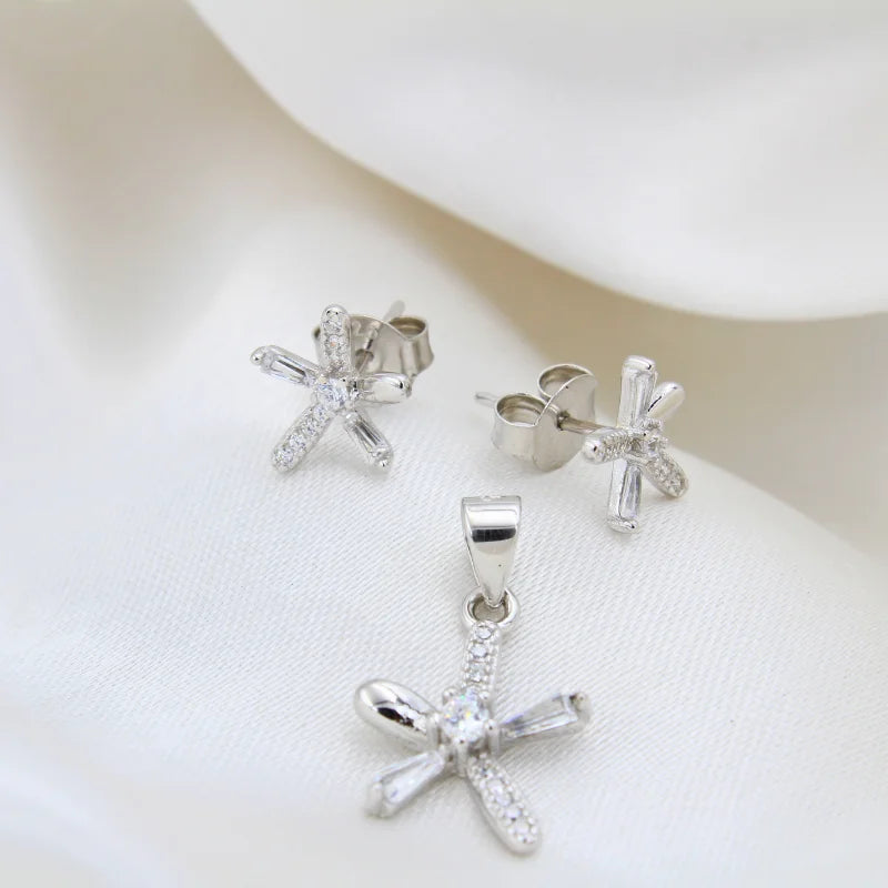 Starry Whimsy Sterling Silver Pendant & Earrings Set with Chain