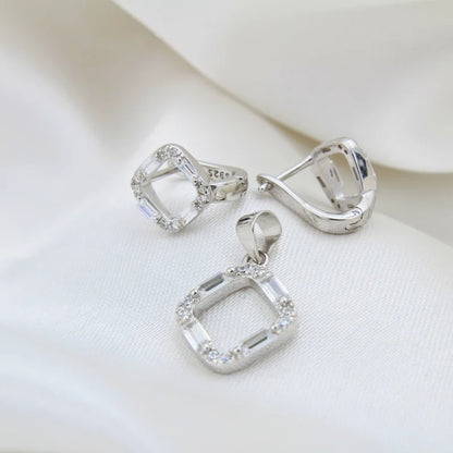 Gleam Grid Sterling Silver Pendant & Earrings Set