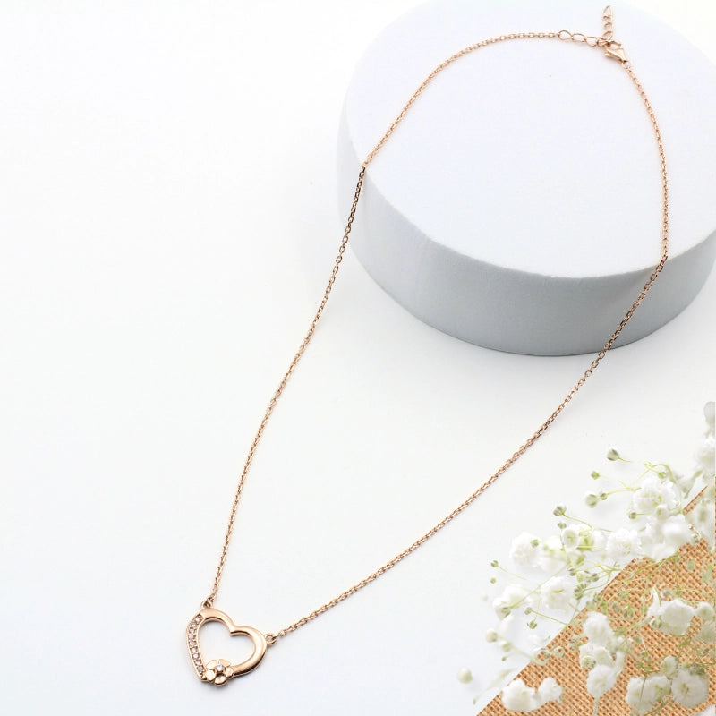 Sterling Silver Heart Pendant Necklace with Flower Detail | Rose Gold Plated