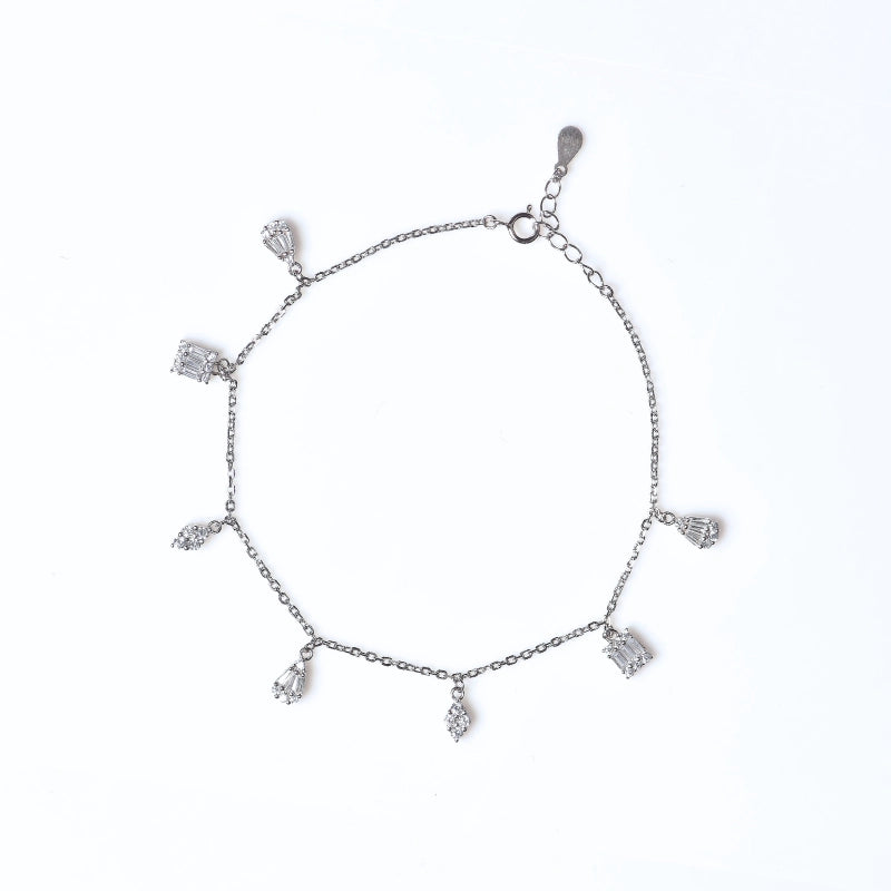 Sterling Silver Crystal Drop Charm Bracelet