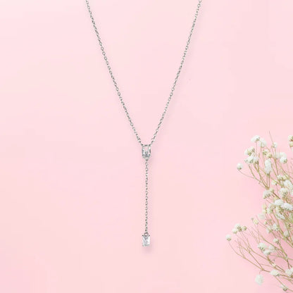 Sterling Silver Double Stone Lariat Necklace