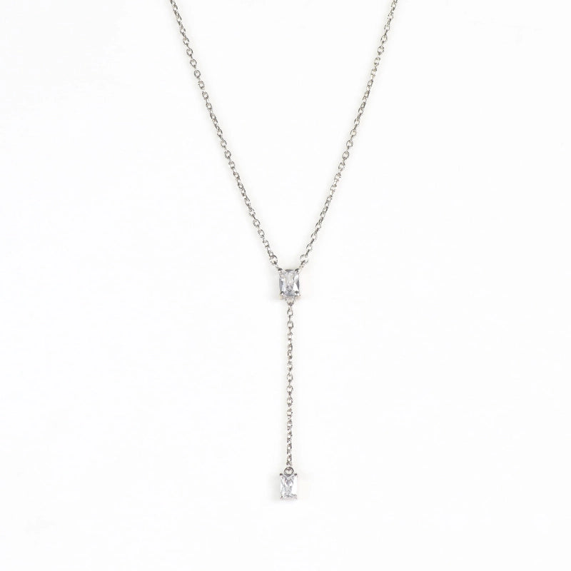 Sterling Silver Double Stone Lariat Necklace