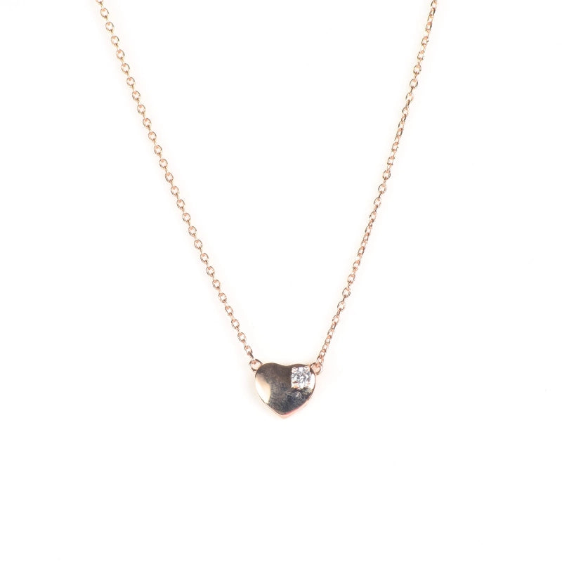 Sterling Silver Puffy Heart Necklace with Zircon Stone | Rose Gold Finish