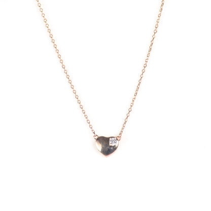 Sterling Silver Puffy Heart Necklace with Zircon Stone | Rose Gold Finish