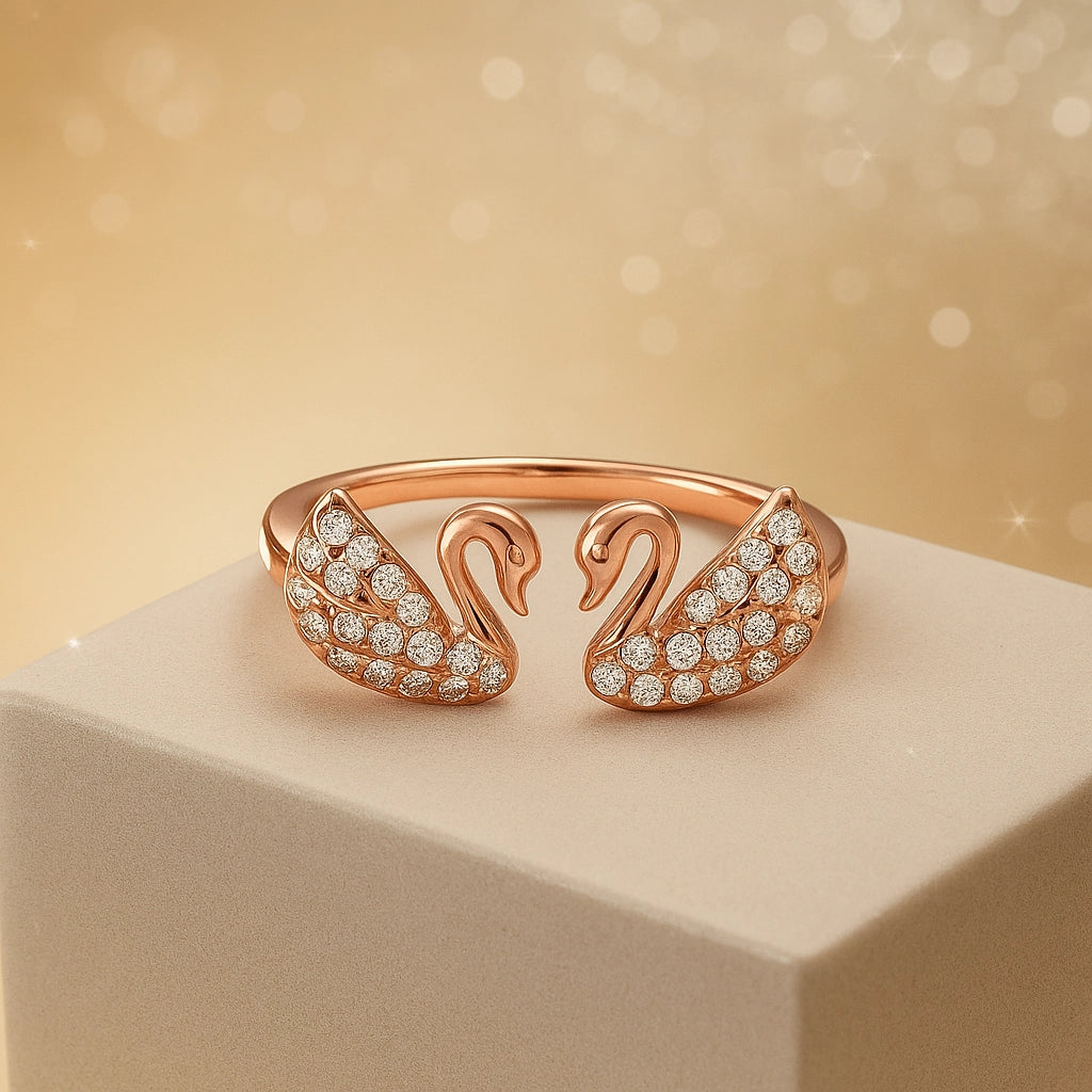 Elegant Swan-Inspired Adjustable Silver Ring With Rose Gold Plating