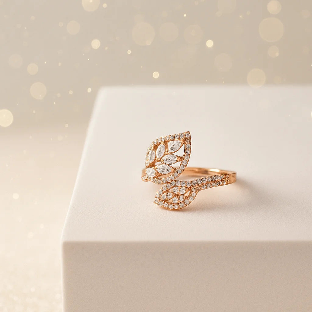 Leaf Design Ring in 925 Sterling Silver with Rose Gold Plating