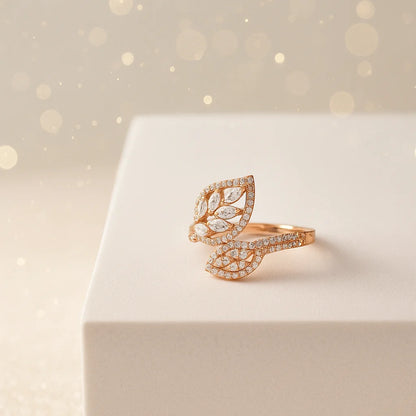 Leaf Design Ring in 925 Sterling Silver with Rose Gold Plating