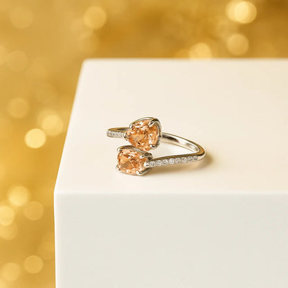 Adjustable Twin Stone Ring in 925 Sterling Silver with Rhodium Plating