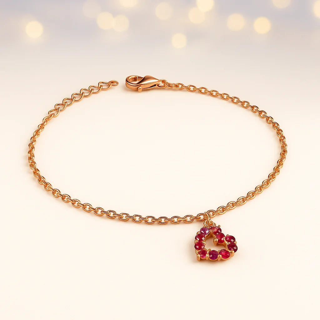 Heart Charm Bracelet in 925 Sterling Silver with Rose Gold Plating
