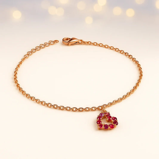 Heart Charm Bracelet in 925 Sterling Silver with Rose Gold Plating