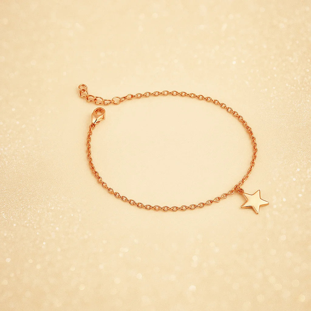 Star Charm Bracelet with Rose Gold Plating on 925 Sterling Silver