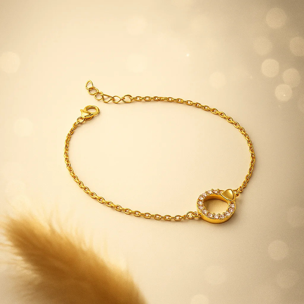 Gold Plated Heart Charm Bracelet in 925 Sterling Silver