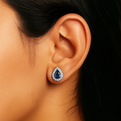 Silver Saphhire Blue Drop Earrings