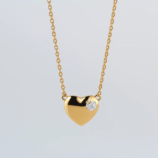 Sterling Silver Puffy Heart Necklace with Zircon Stone | Rose Gold Finish