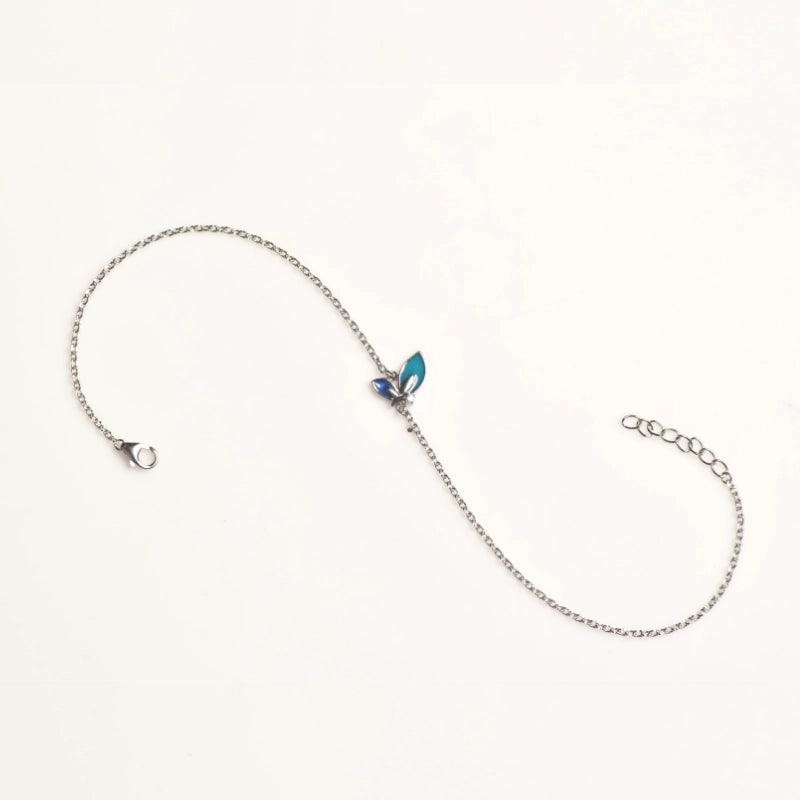 Sterling Silver Blue Leaf Charm Anklet