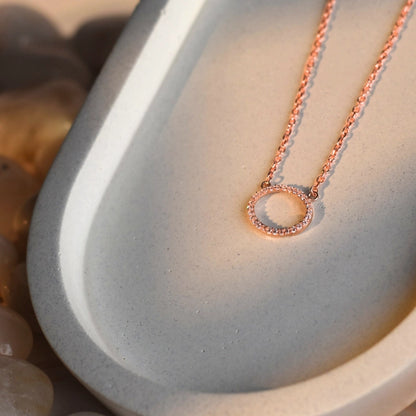 Sterling Silver Circle Pendant Necklace – Rose Gold Coated