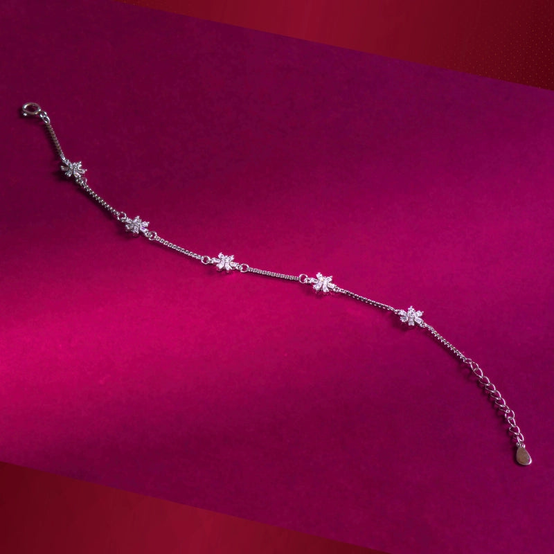 Floral Charm Bracelet in 925 Sterling Silver