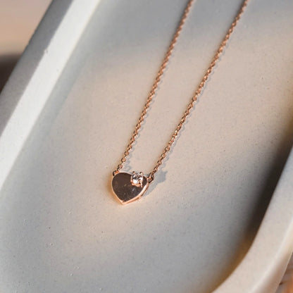 Sterling Silver Puffy Heart Necklace with Zircon Stone | Rose Gold Finish