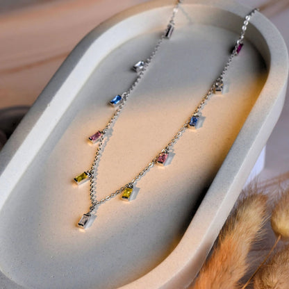 Rainbow Baguette Charm Necklace