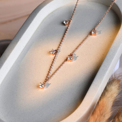 Dainty Zircon Drop Necklace | 925 Sterling Silver with Rose Gold Coating